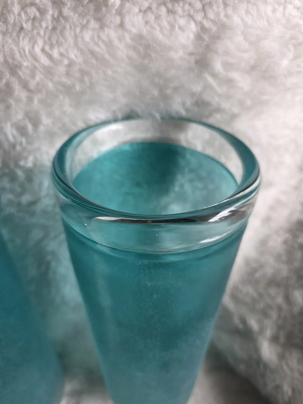 Handblown Aqua Blue Frosted Glass Vase Or Canddle Holder Decorative Pair